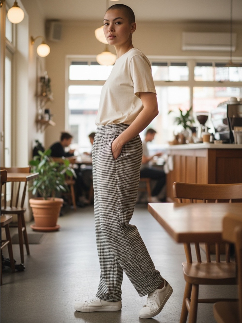 A New Day Houndstooth Pull-On Trousers Brown Cream Size M